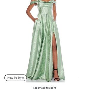 B Darlin Light Green Off-Shoulder Maxi Dress